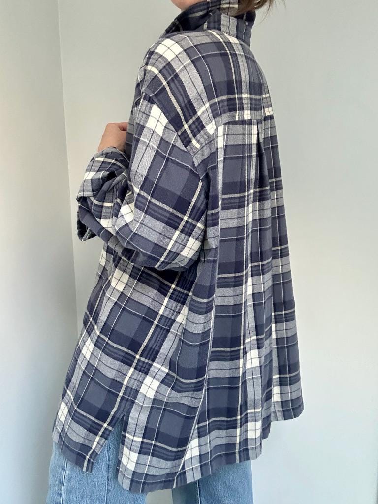 Jones New York full zip flannel jacket in Marine Plaid