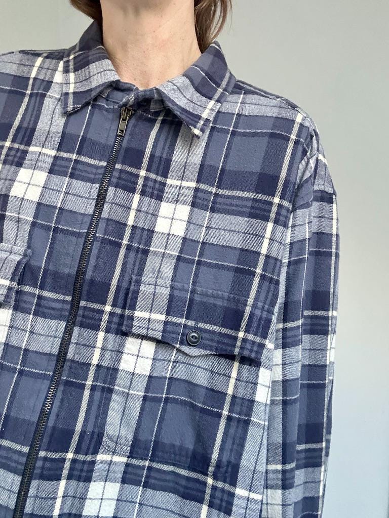 Jones New York full zip flannel jacket in Marine Plaid