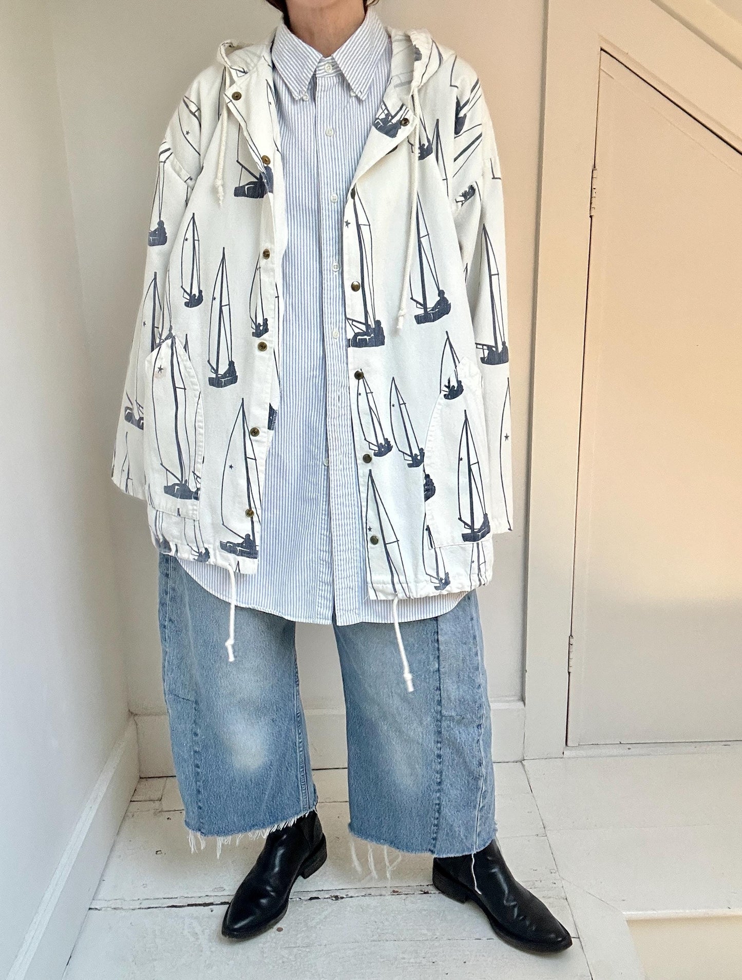 Epic snap front silkscreen sailboat jacket